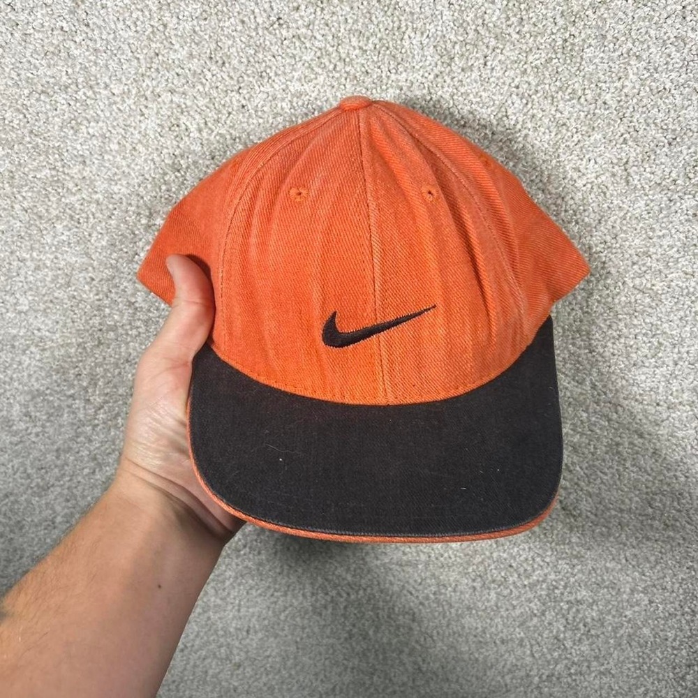 Vintage 90s Nike sportswear faded orange and black strap back hat cap